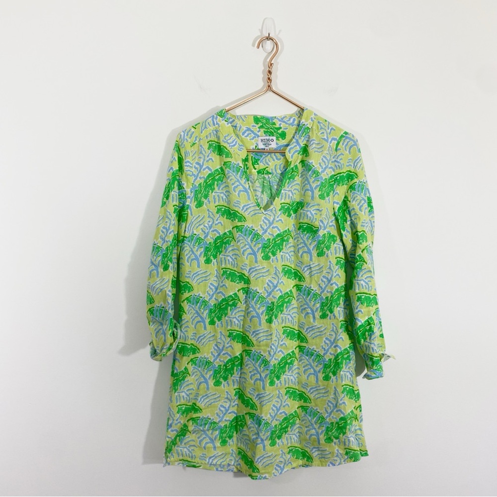 Hiho Designed in Tortola‎ BVI Green Linen Tunic Blouse Top